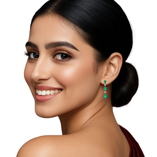 Elegant Emerald Pear & Diamond Danglers in 18k Gold