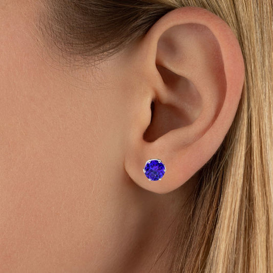 Daily Wear Tanzanite Round Stud Earrings in 18k Gold
