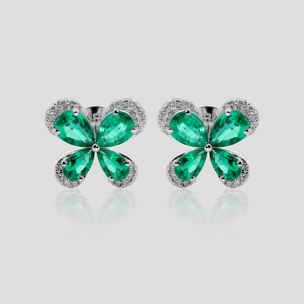 Emerald and Diamond Butterfly Stud Earrings