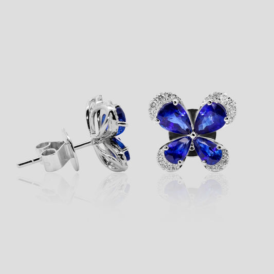Blue Sapphire & Diamond Butterfly Stud Earrings in 18k Gold