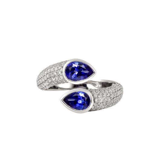Tanzanite Bypass Ring with Diamond in 18k Gold