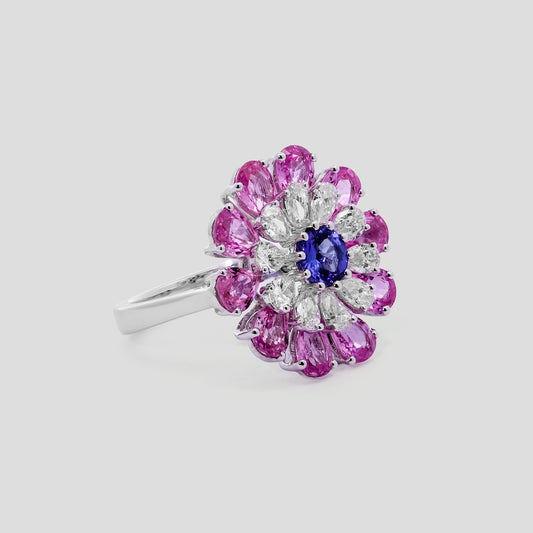 Floral Ring in Pink Sapphire & Tanzanite in 18k Gold