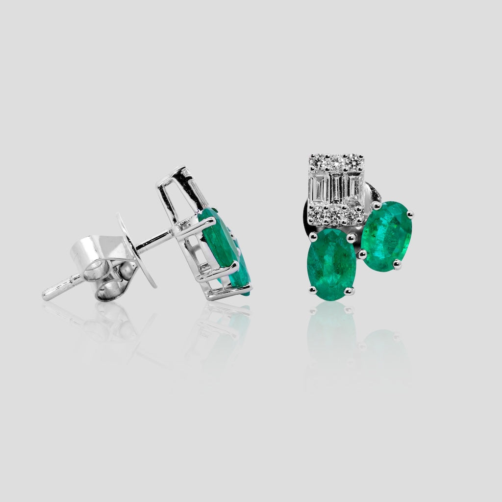 Dainty Emerald and Diamond Stud Earrings