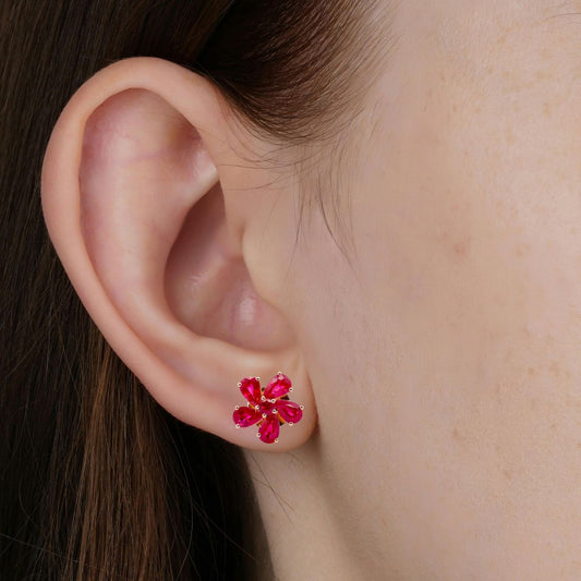 Blooming Flower Ruby Stud Earrings in 18k Gold