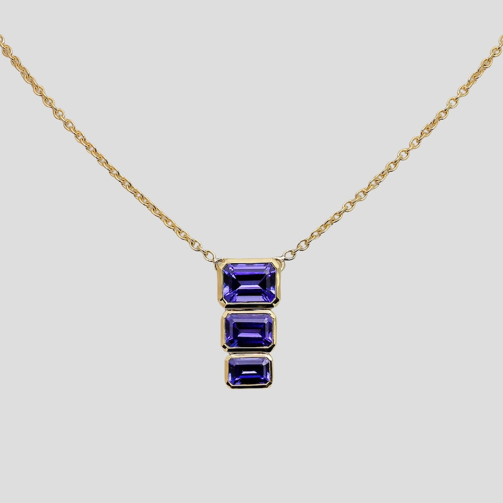 Infinity 3-Stone Tanzanite Pendant with Chain (Adjustable) in 18k Gold