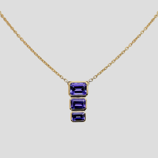 Infinity 3-Stone Tanzanite Pendant with Chain (Adjustable) in 18k Gold