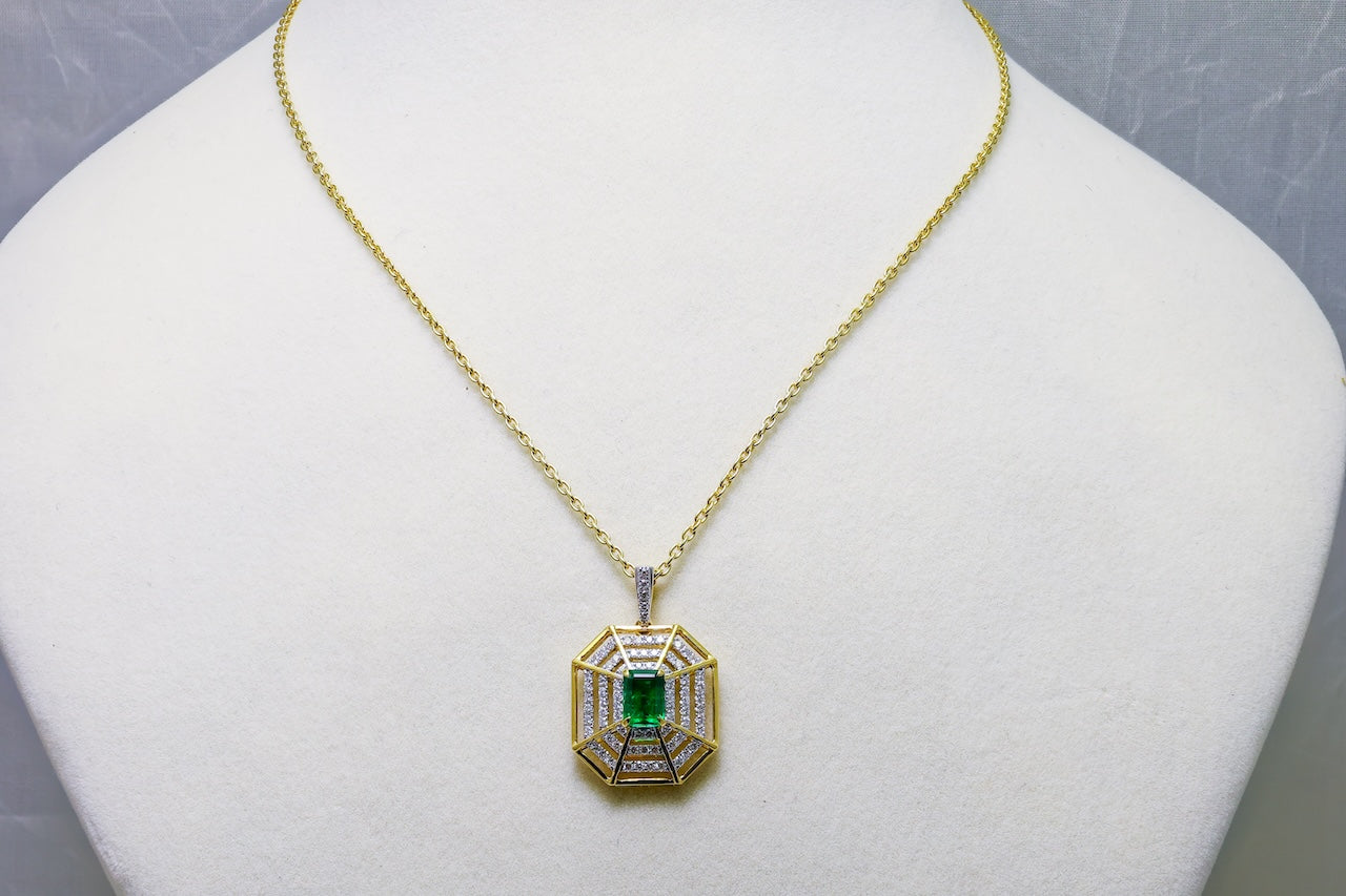 Evergreen Emerald & Diamond Chain Pendant (Adjustable) in 18k Gold