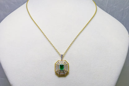 Evergreen Emerald & Diamond Chain Pendant (Adjustable) in 18k Gold