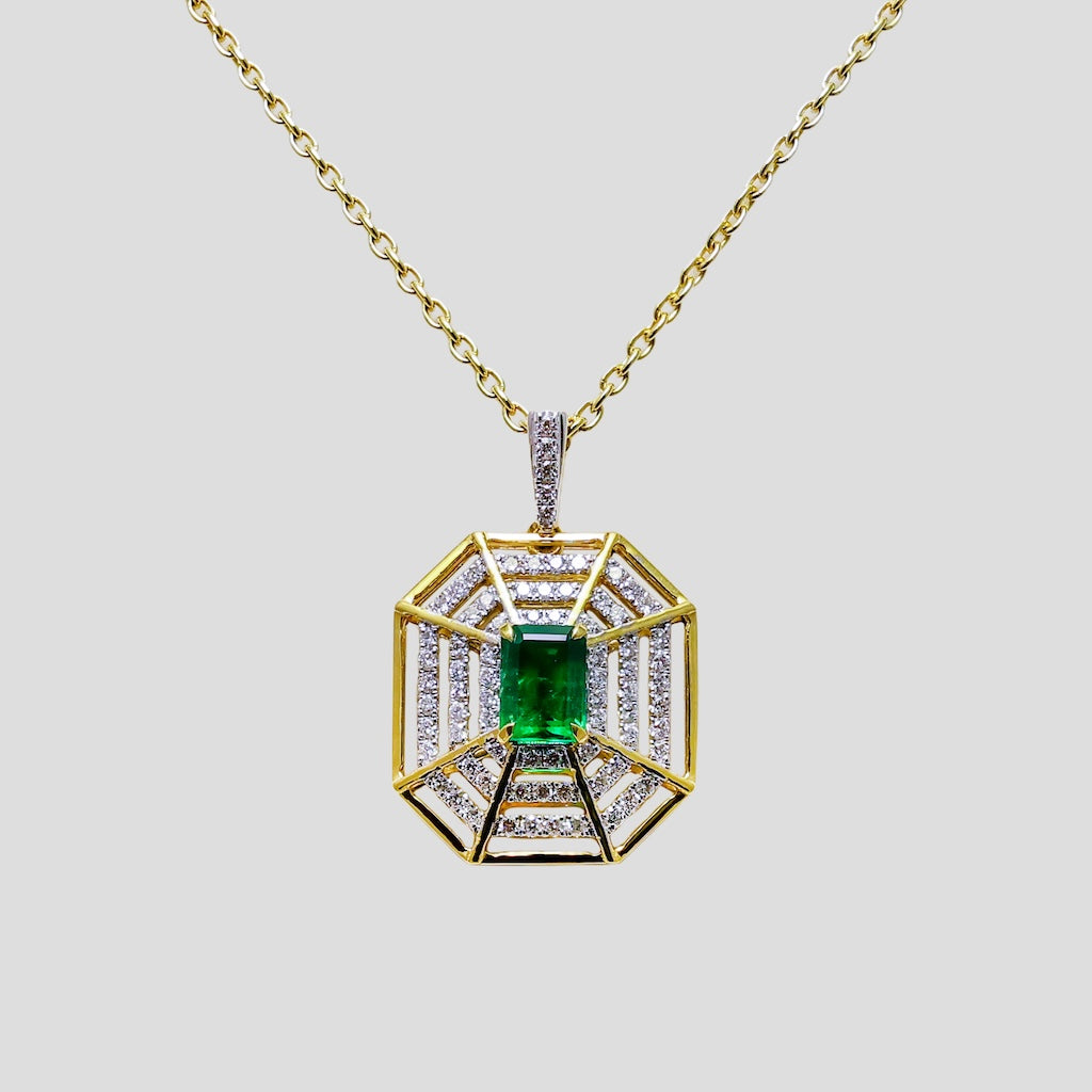 Evergreen Emerald & Diamond Chain Pendant (Adjustable) in 18k Gold