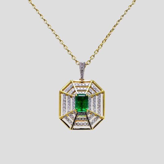 Evergreen Emerald & Diamond Chain Pendant (Adjustable) in 18k Gold