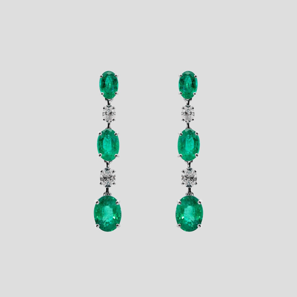Elegant Emerald Pear & Diamond Danglers in 18k Gold
