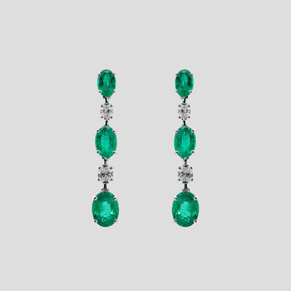 Elegant Emerald Pear & Diamond Danglers in 18k Gold
