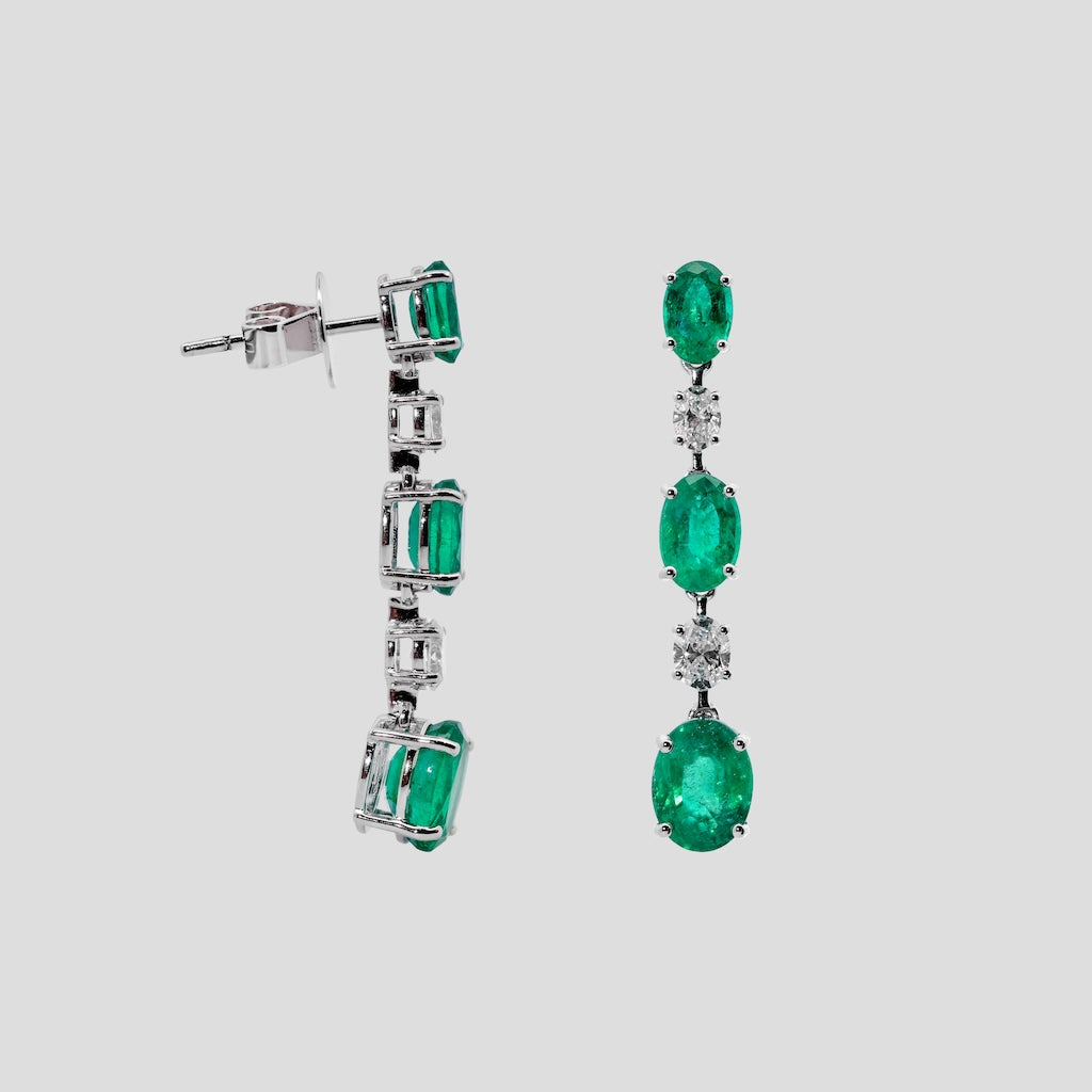 Elegant Emerald Pear & Diamond Danglers in 18k Gold