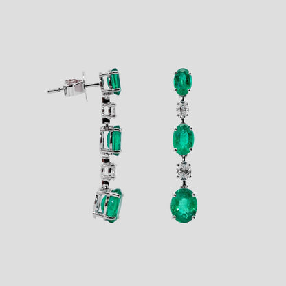 Elegant Emerald Pear & Diamond Danglers in 18k Gold