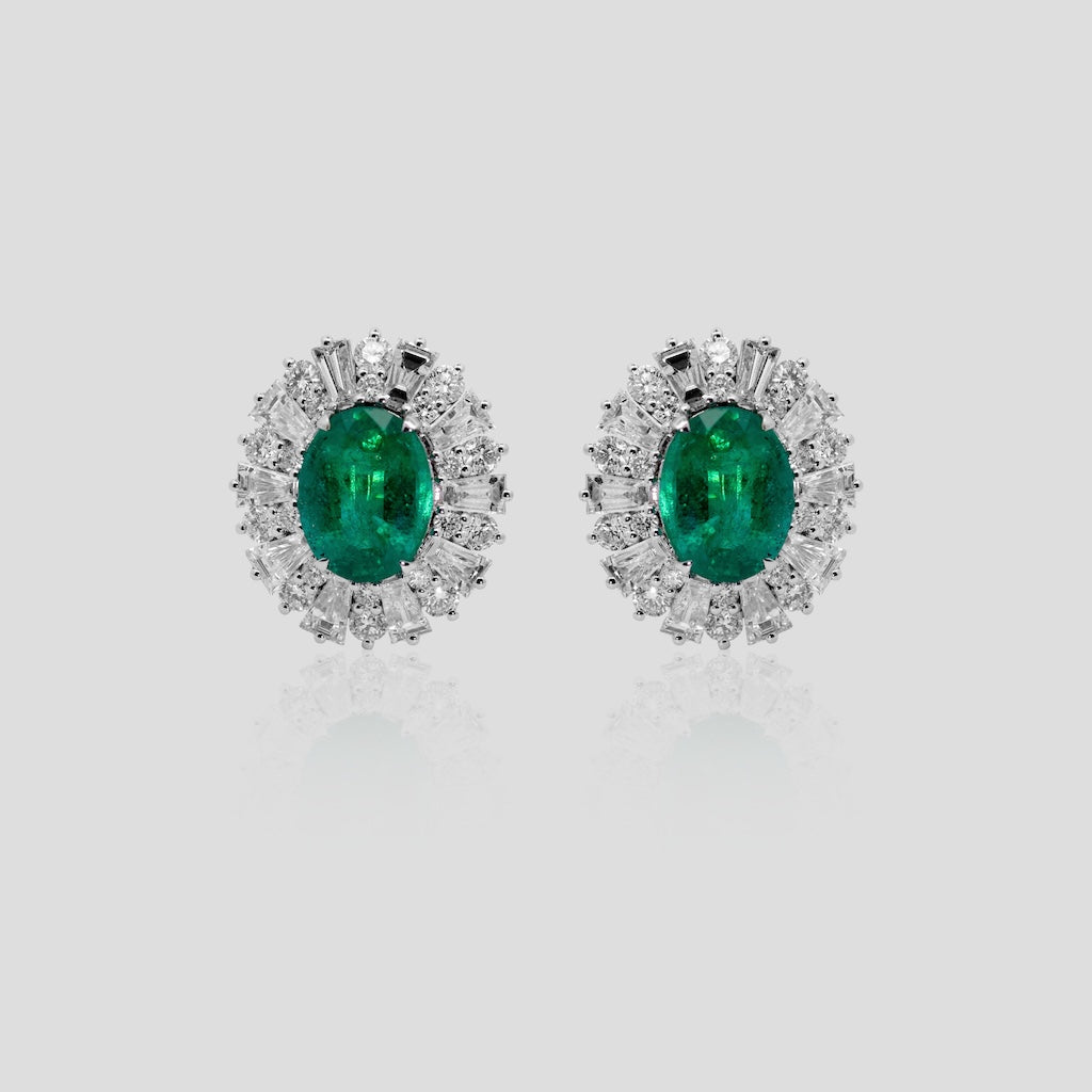 Celebrity Emerald and Diamond Stud Earrings