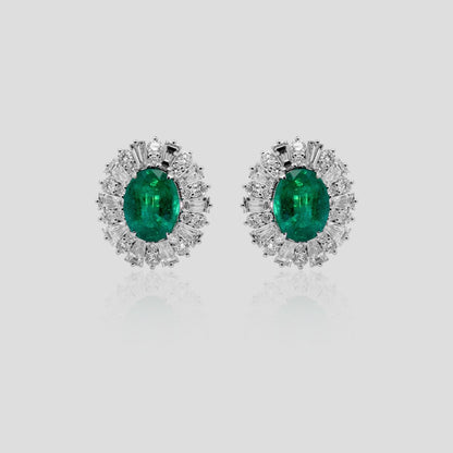 Celebrity Emerald and Diamond Stud Earrings