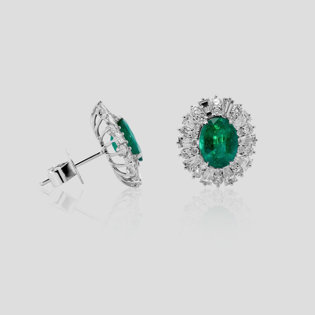 Celebrity Emerald and Diamond Stud Earrings