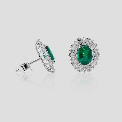 Celebrity Emerald and Diamond Stud Earrings