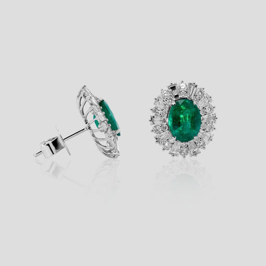 Celebrity Emerald and Diamond Stud Earrings