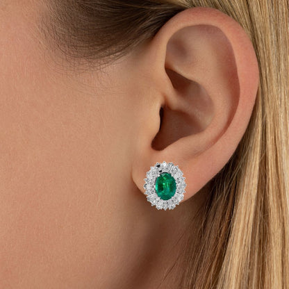 Celebrity Emerald & Diamond Stud Earrings in 18k Gold
