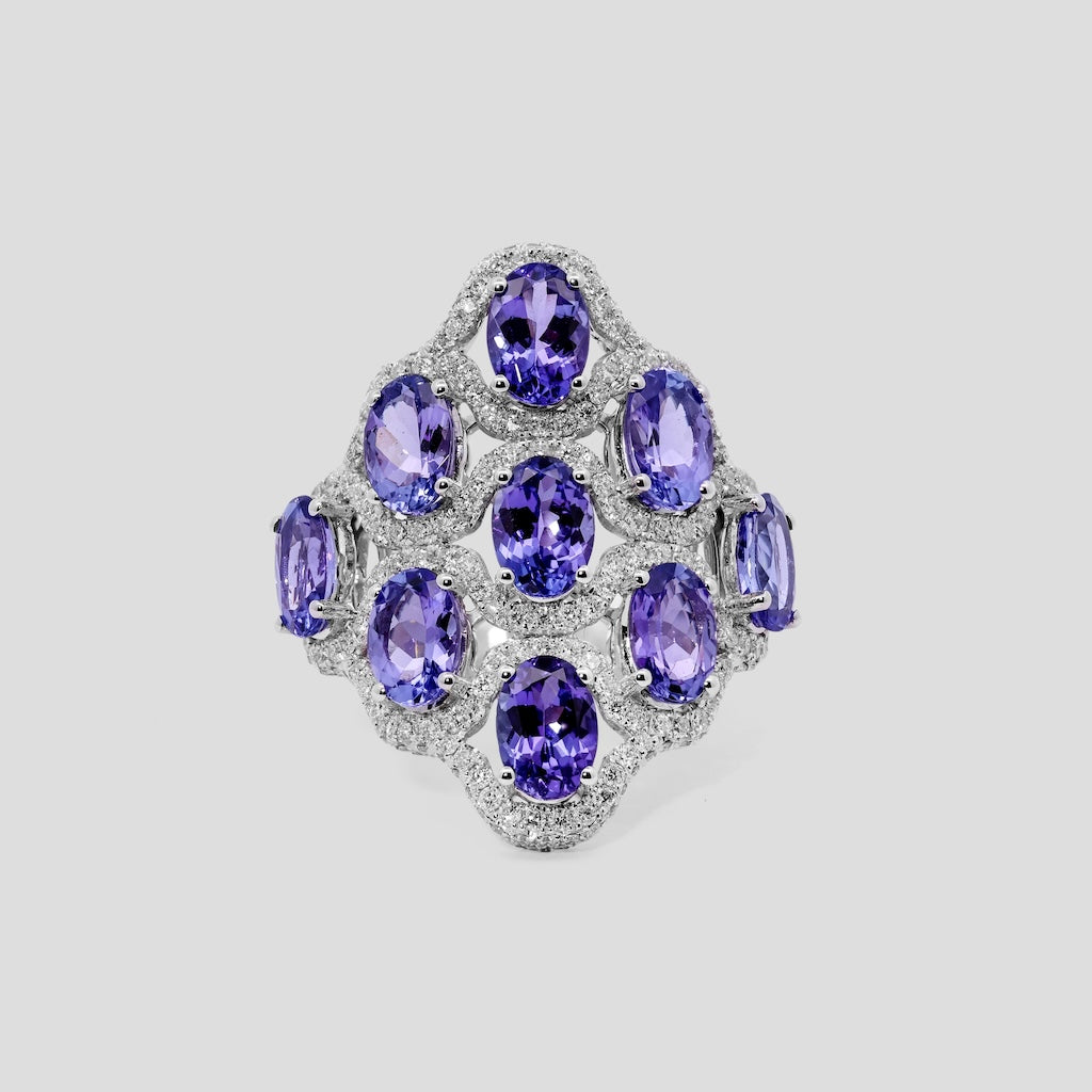 Tanzanite Cluster Cocktail Ring with Diamond