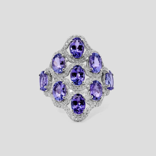 Tanzanite Cluster Cocktail Ring with Diamond