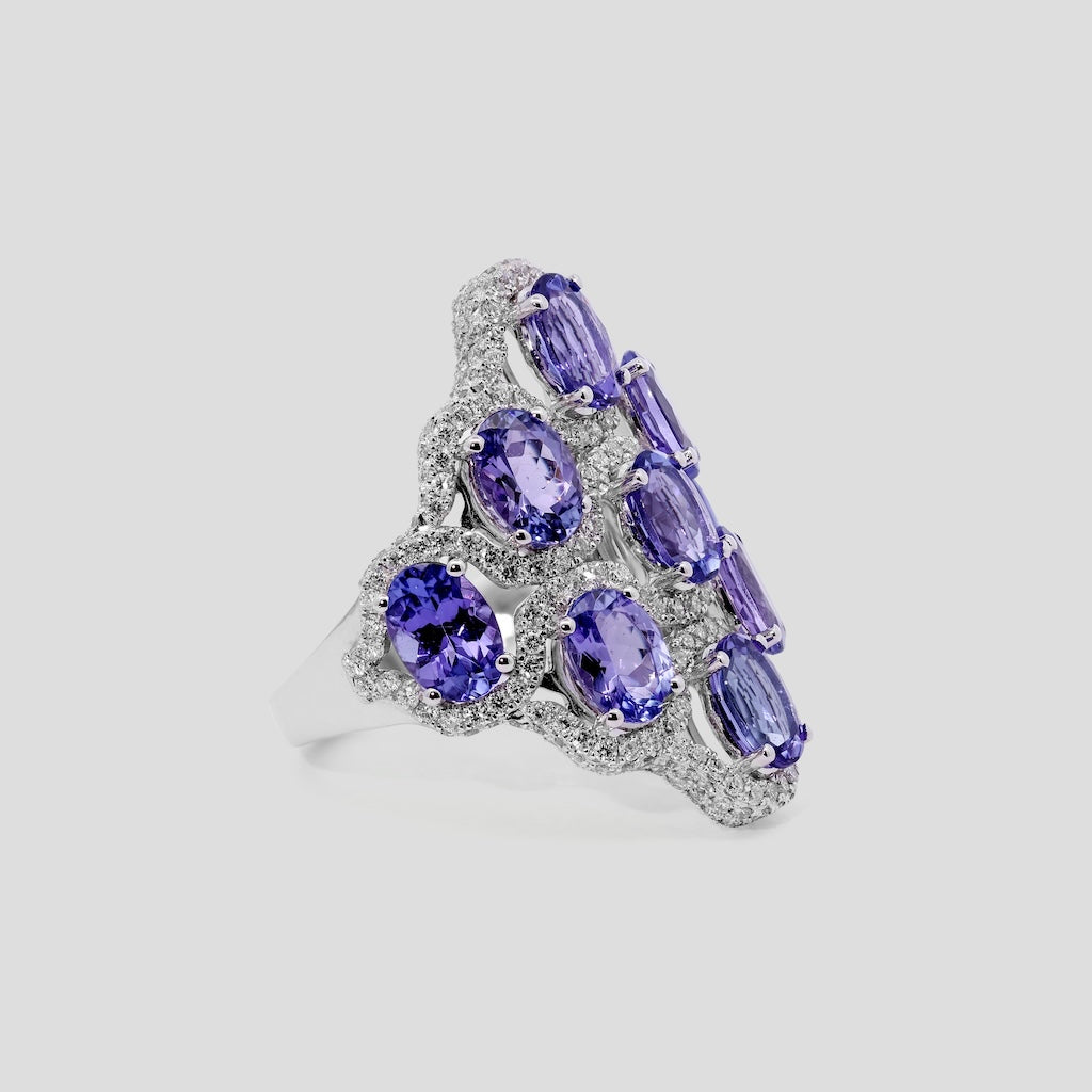 Tanzanite Cluster Cocktail Ring with Diamond