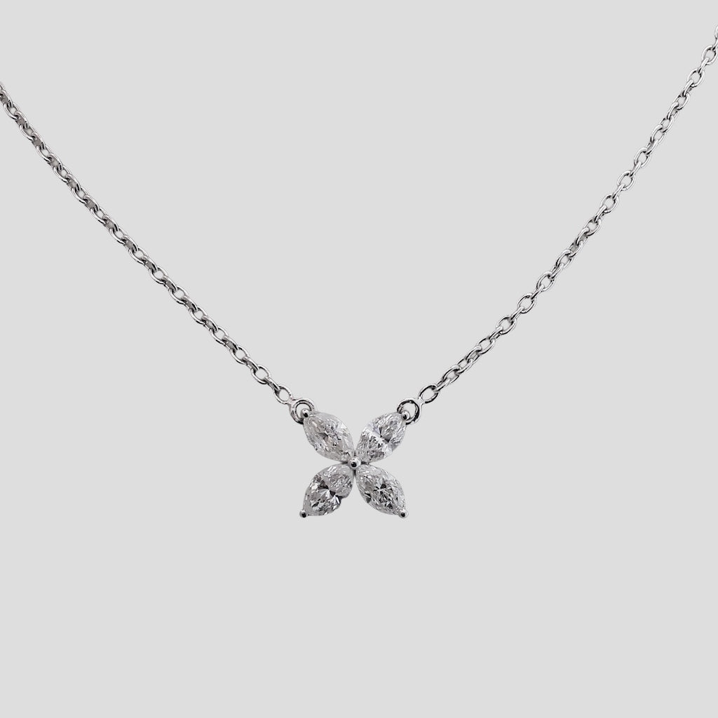 Floral Marquise Diamond Pendant with Chain (Adjustable) in 18k Gold