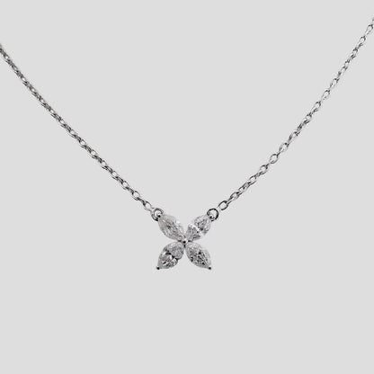 Floral Marquise Diamond Pendant with Chain (Adjustable) in 18k Gold