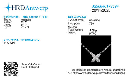 Floral Marquise Diamond Pendant with Chain (Adjustable) in 18k Gold