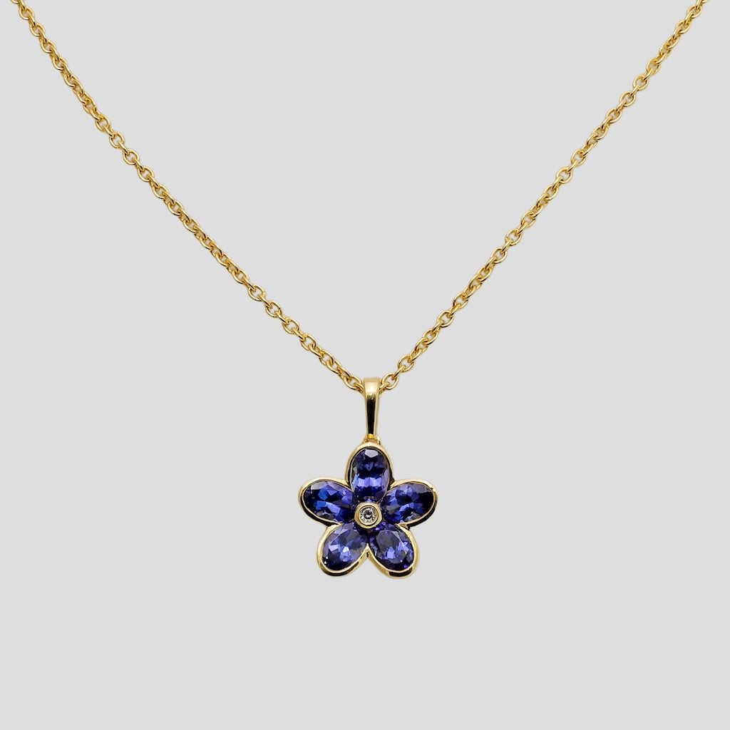 Floral Tanzanite Diamond Pendant with Chain (Adjustable) in 18k Gold