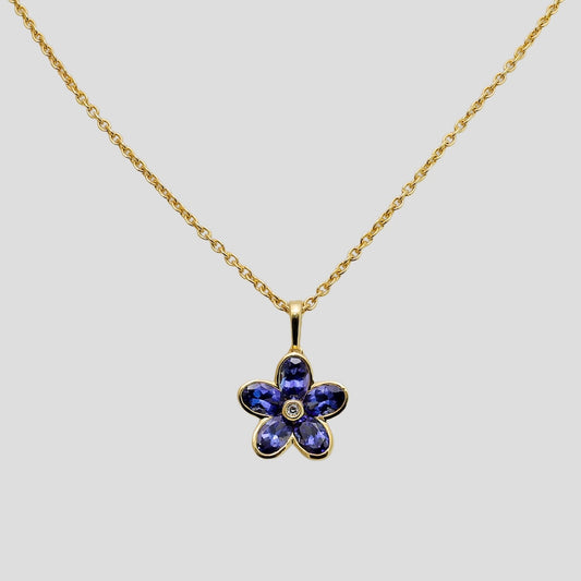 Floral Tanzanite Diamond Pendant with Chain (Adjustable) in 18k Gold