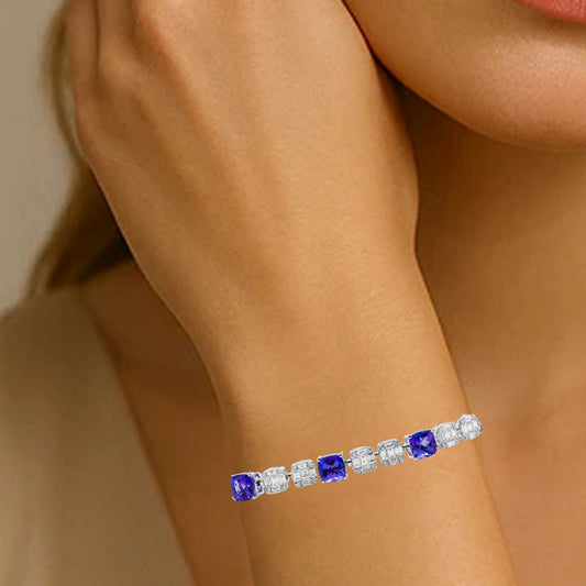 Elegant Tanzanite & Fancy Diamond Bracelet in 18k Gold