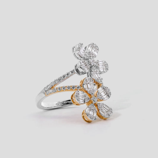 Blooming Flowers Diamond Bypass Ring in 18k Gold