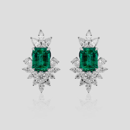 Bridal Emerald & Diamond Stud Earrings in 18k Gold