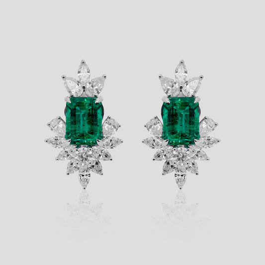 Bridal Emerald & Diamond Stud Earrings in 18k Gold