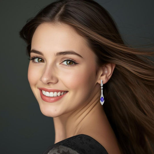 Tanzanite Pear & Diamond Danglers in 18k Gold