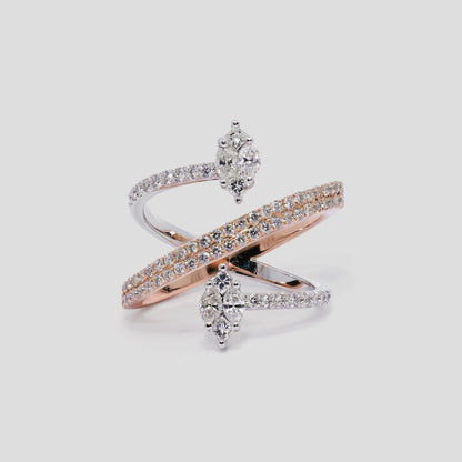 Diamond Bypass Ring in Two Tone Gold