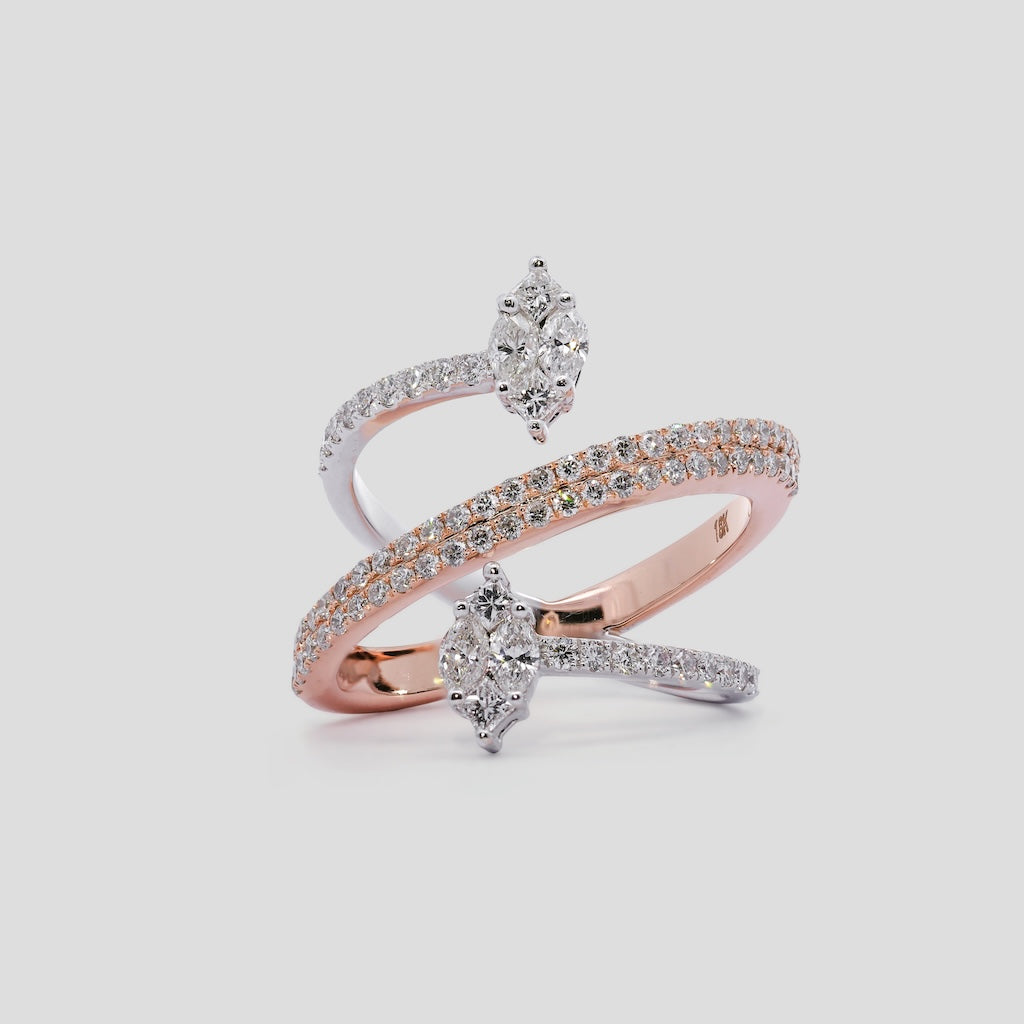 Diamond Bypass Ring in Two Tone Gold