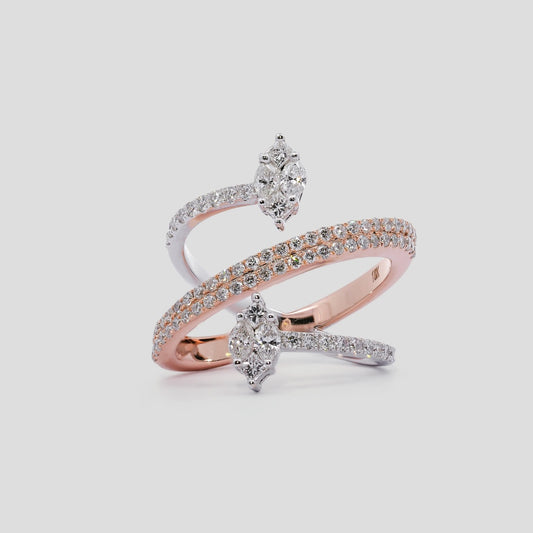Diamond Bypass Ring in Two Tone Gold