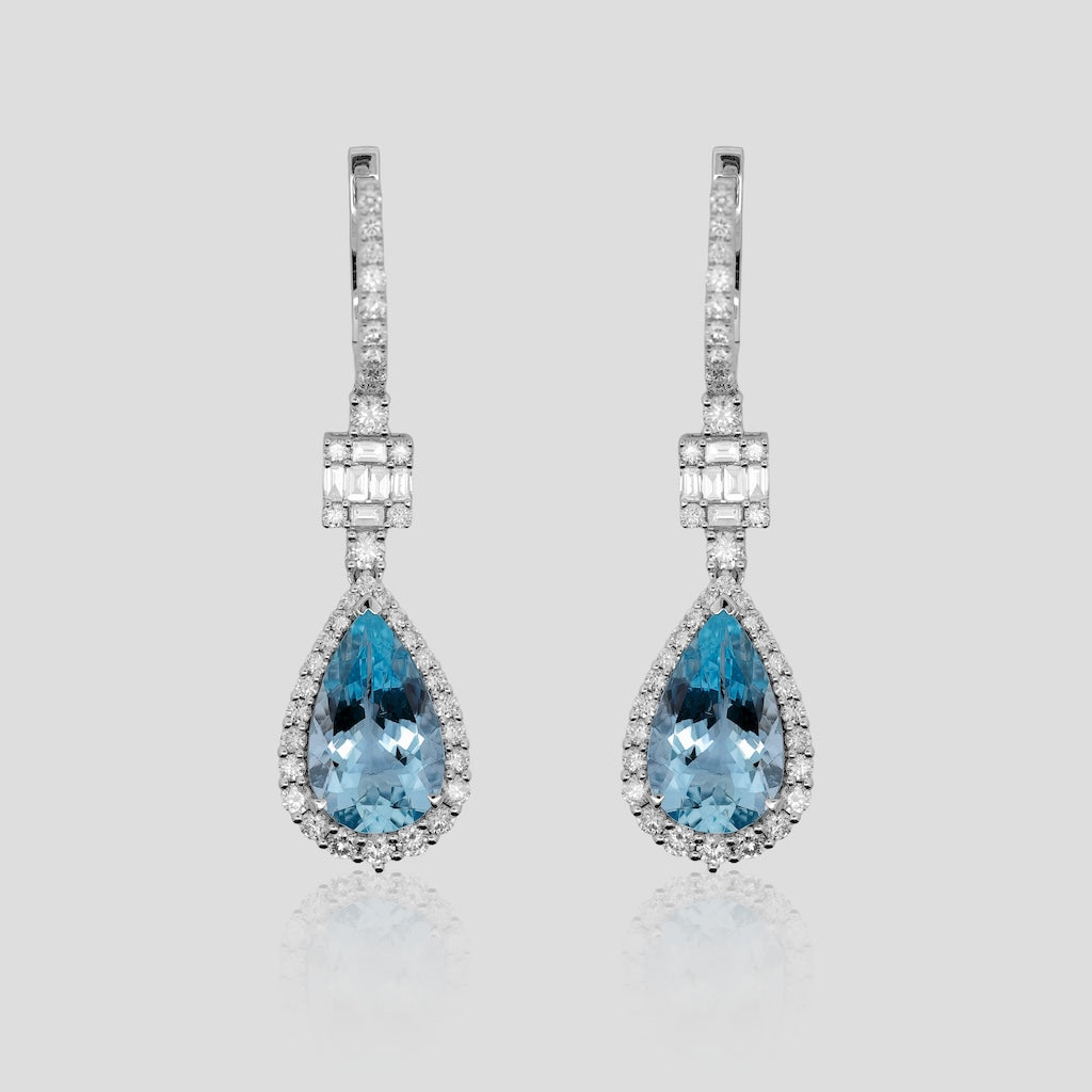 Royal Aquamarine & Diamond Danglers in 18k Gold