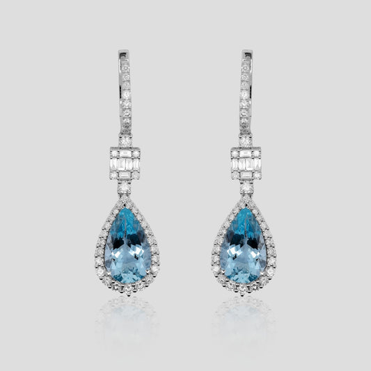 Royal Aquamarine & Diamond Danglers in 18k Gold