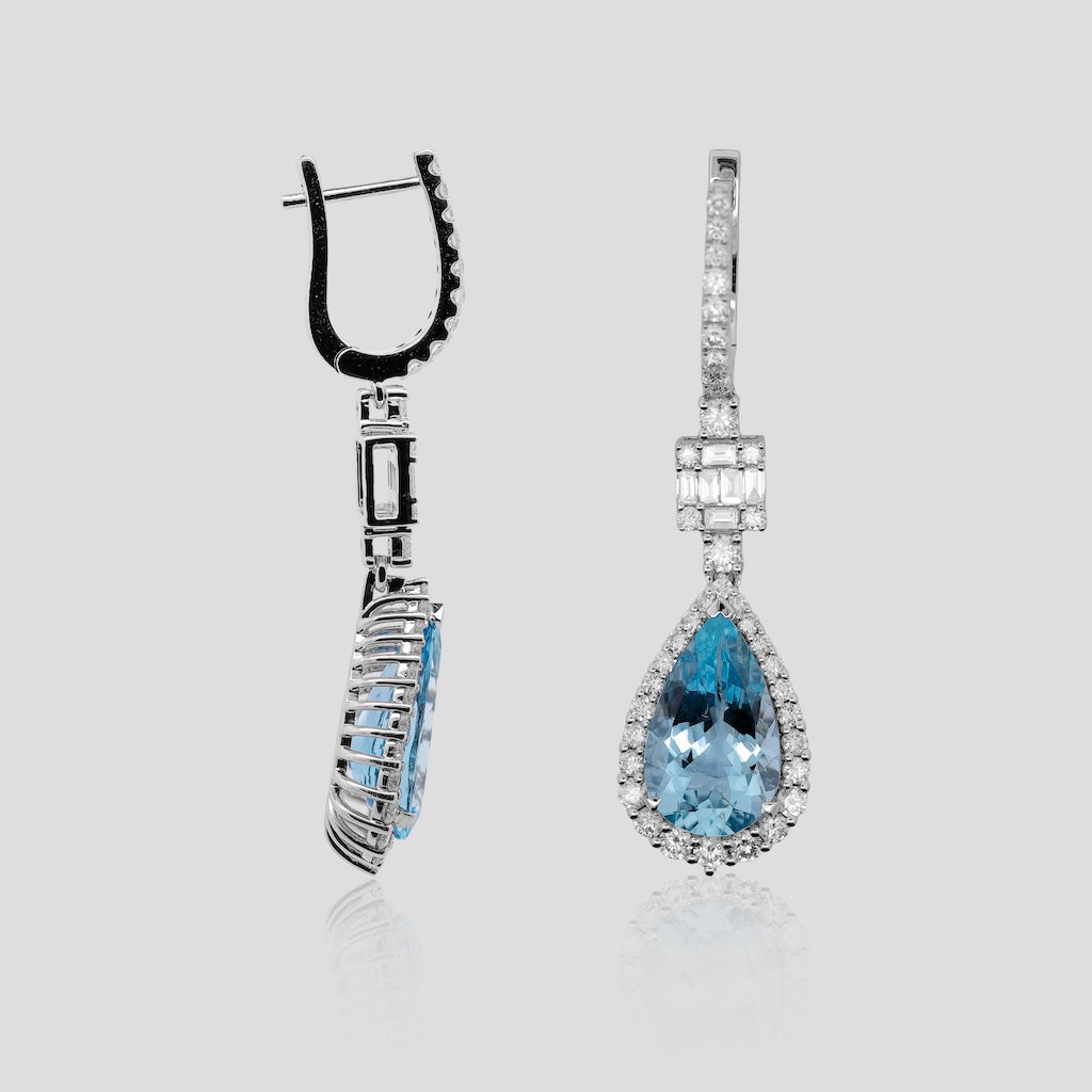 Royal Aquamarine & Diamond Danglers in 18k Gold