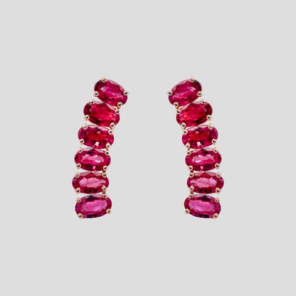 Swirling Ruby Oval Stud Earrings in 18k Gold