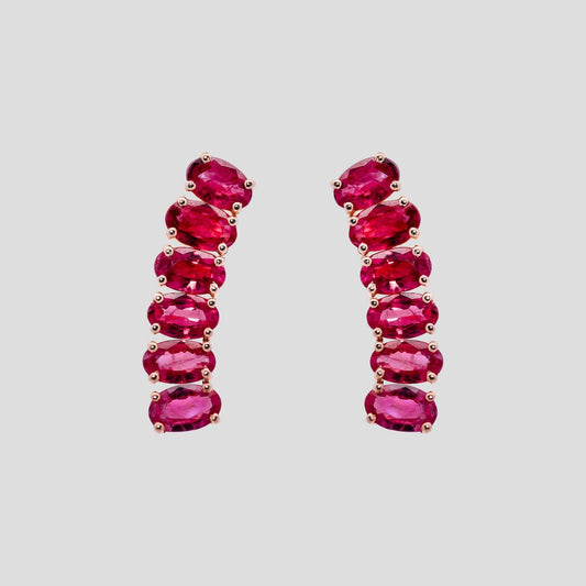 Swirling Ruby Oval Stud Earrings in 18k Gold