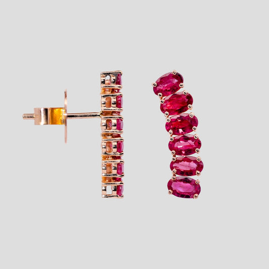 Swirling Ruby Oval Stud Earrings in 18k Gold