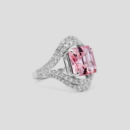 Emerald-Cut Morganite Ring with Diamond in 18k Gold