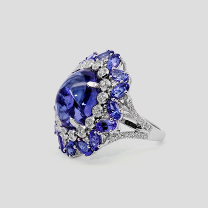 Tanzanite Cabochon Cocktail Ring with Diamond