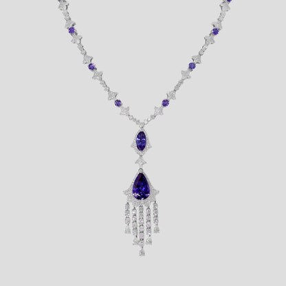 Art Deco Inspired Tanzanite & Diamond Necklace in 18k Gold