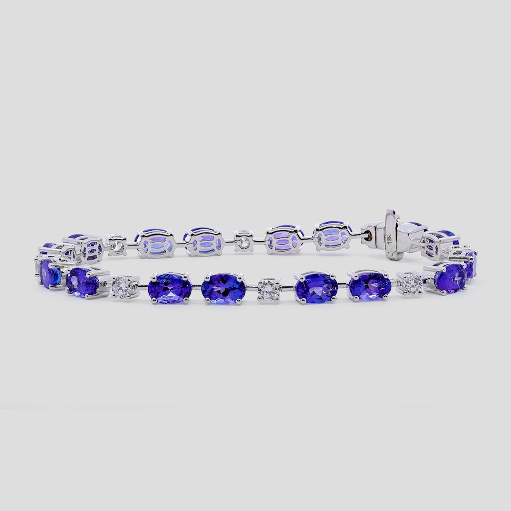 Tanzanite Oval and Diamond Tennis Bracelet in 18k Gold